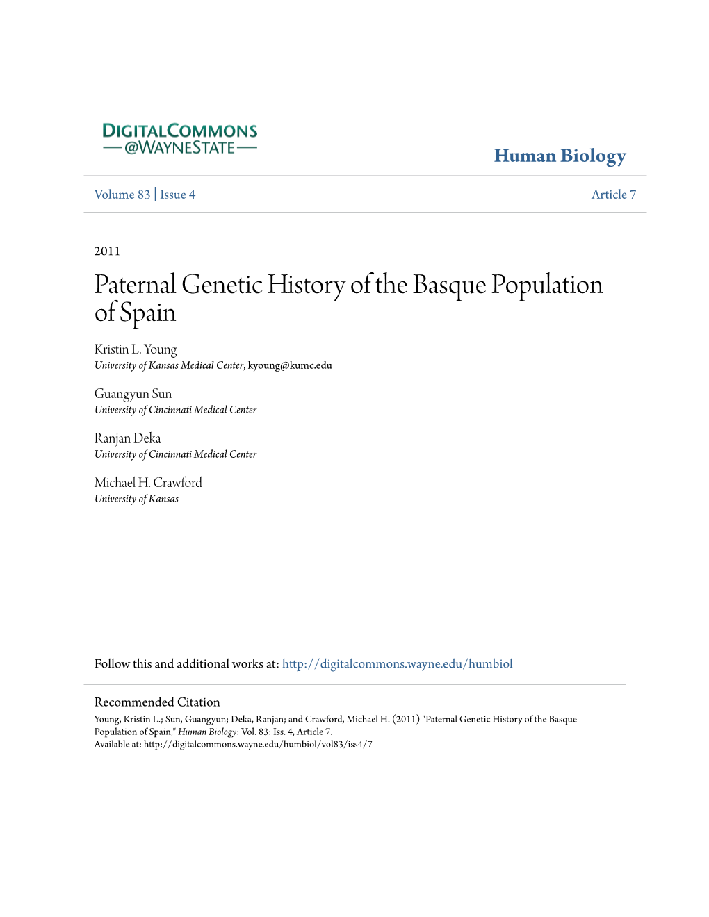 Paternal Genetic History of the Basque Population of Spain Kristin L