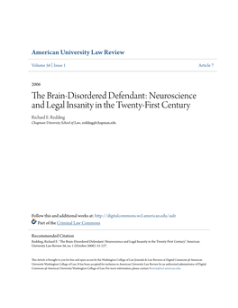 The Brain-Disordered Defendant: Neuroscience and Legal Insanity in the Twenty-First Century