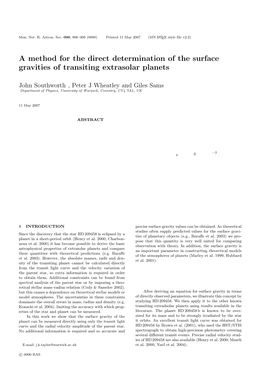 A Method for the Direct Determination of the Surface Gravities of Transiting Extrasolar Planets