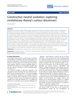 Constructive Neutral Evolution: Exploring Evolutionary Theory’S Curious Disconnect Arlin Stoltzfus1,2