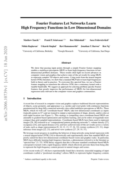 Fourier Features Let Networks Learn High Frequency Functions in Low Dimensional Domains