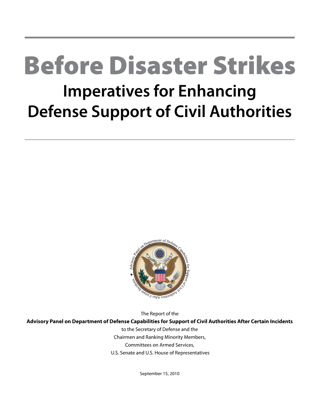 Imperatives for Enhancing Defense Support of Civil Authorities