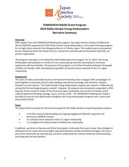 TOMODACHI NAJAS Grant Program 2019 Dallas-Sendai Young Ambassadors Narrative Summary