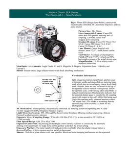 35Mm SLR (Single-Lens-Reflex) Camera with Electronically Controlled AE (Automatic Exposure) and Focal Plane Shutter