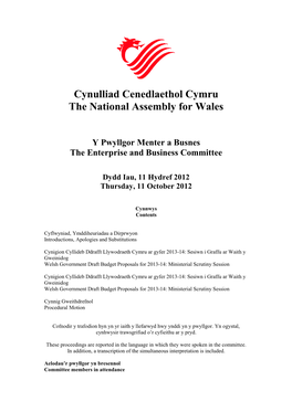 Cynulliad Cenedlaethol Cymru the National Assembly for Wales