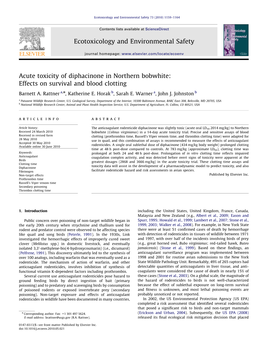 Acute Toxicity of Diphacinone in Northern Bobwhite Effects On