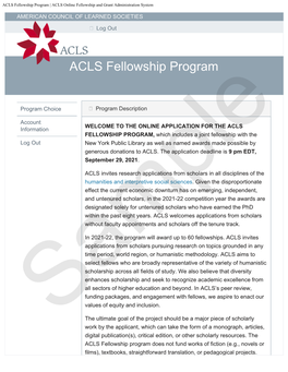 ACLS Fellowship Program | ACLS Online Fellowship and Grant Administration System