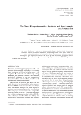 The Novel Ketoprofenamides: Synthesis and Spectroscopic Characterization