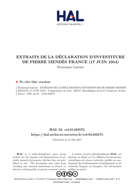Extraits De La Déclaration D'investiture De Pierre