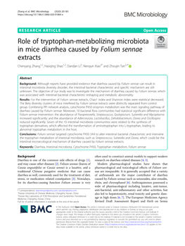 Role of Tryptophan-Metabolizing Microbiota in Mice Diarrhea Caused