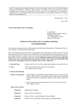 112Th Annual General Meeting of Shareholders (June 29, 2021)