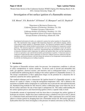 Investigation of Hot Surface Ignition of a Flammable Mixture