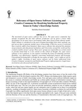 Relevance of Open Source Software Licensing and Creative Commons for Resolving Intellectual Property Issues in Today’S Knowledge Society