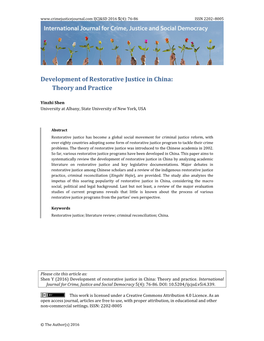 Development of Restorative Justice in China: Theory and Practice