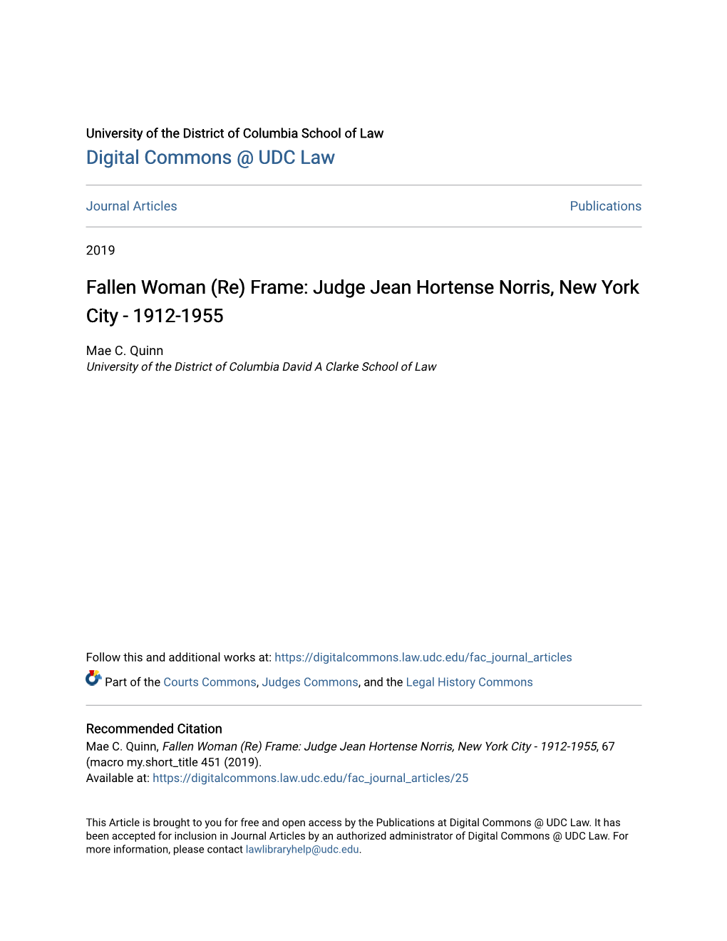 Judge Jean Hortense Norris, New York City - 1912-1955