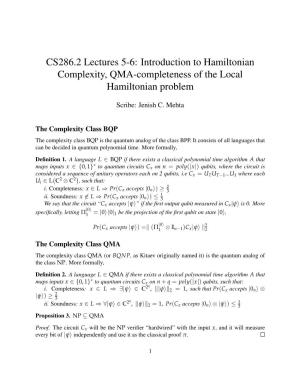 CS286.2 Lectures 5-6: Introduction to Hamiltonian Complexity, QMA-Completeness of the Local Hamiltonian Problem