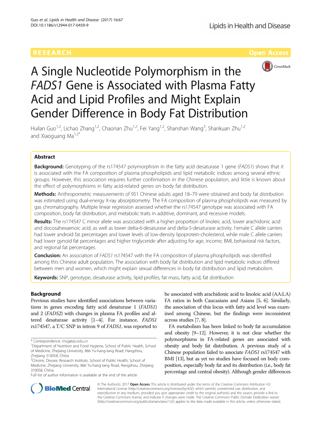 A Single Nucleotide Polymorphism in the FADS1 Gene Is Associated With