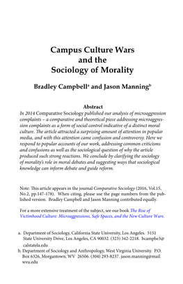 Campus Culture Wars and the Sociology of Morality