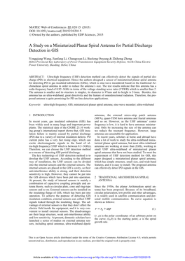 A Study on a Miniaturized Planar Spiral Antenna for Partial Discharge Detection in GIS