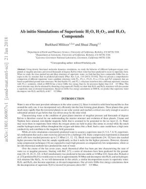 Ab Initio Simulations of Superionic H2O, H2O2, and H9O4 Compounds
