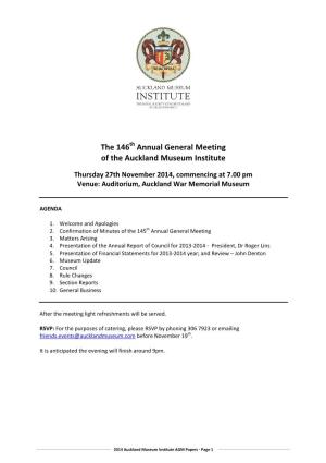 The 146 Annual General Meeting of the Auckland Museum Institute