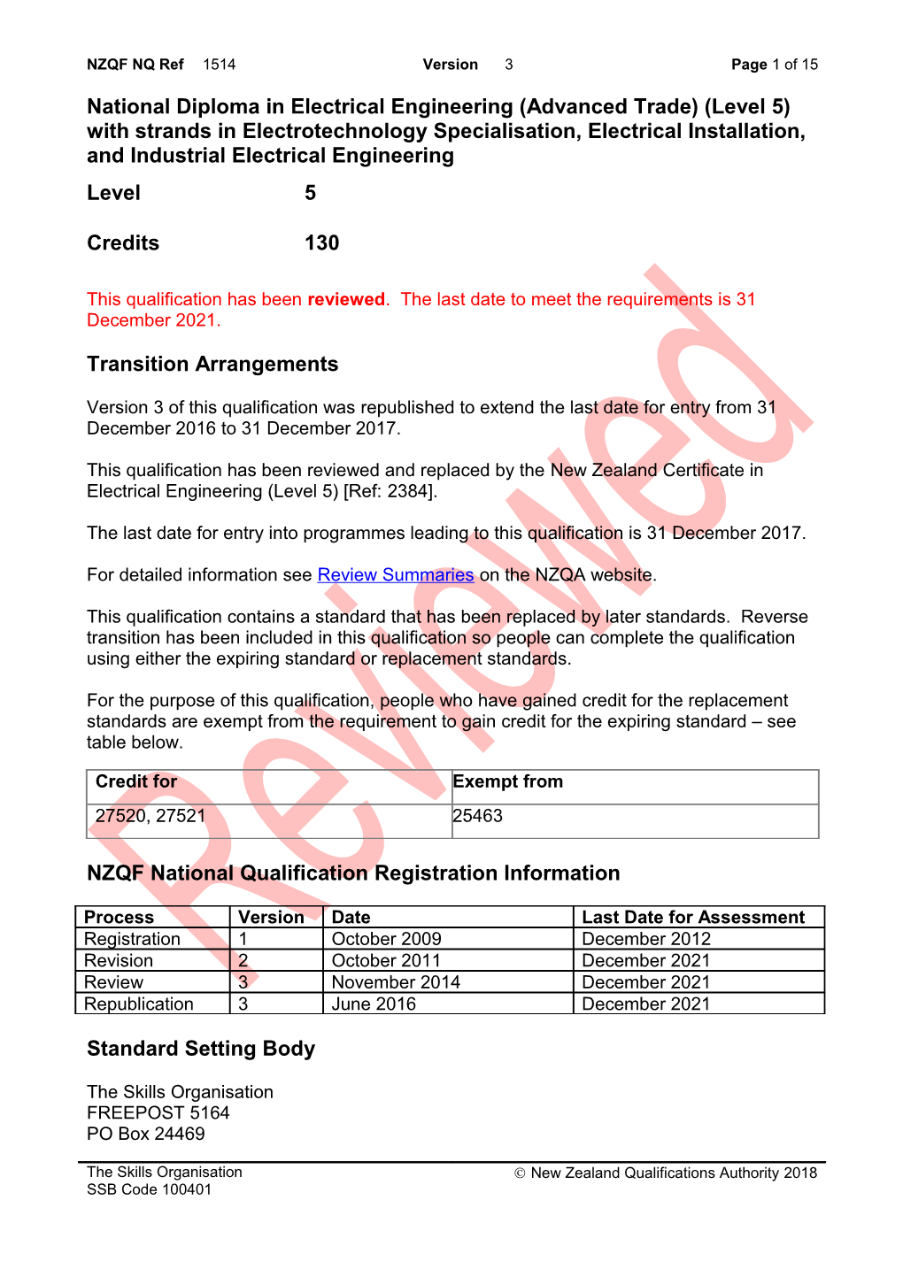 1514 National Diploma in Electrical Engineering (Advanced Trade) (Level 5) with Strands