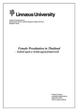 Female Prostitution in Thailand - Looked Upon a Victim-Agent Framework