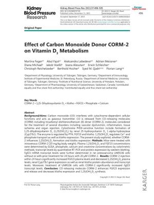 Effect of Carbon Monoxide Donor CORM-2 on Vitamin D Metabolism