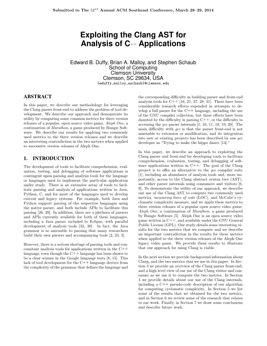 Exploiting the Clang AST for Analysis of C++ Applications