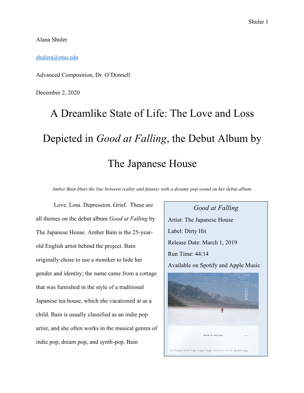 A Dreamlike State of Life: the Love and Loss Depicted in Good At