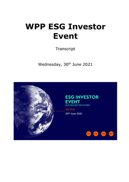 WPP ESG Investor Event