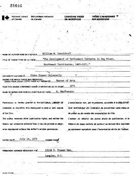 The Development of Settlement Patterns in Hay River, Northwest Territories, 1892-1971