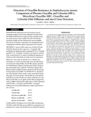 Detection of Oxacillin Resistance in Staphylococcus Aureus