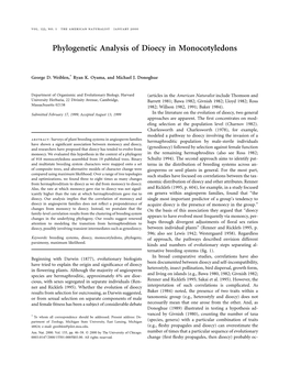 Phylogenetic Analysis of Dioecy in Monocotyledons
