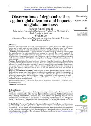 Observations of Deglobalization Against Globalization and Impacts on Global Business
