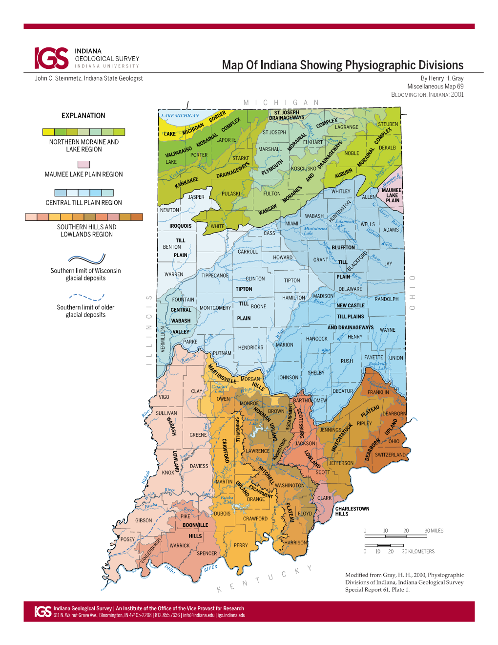 Map of Indiana Showing Physiographic Divisions John C