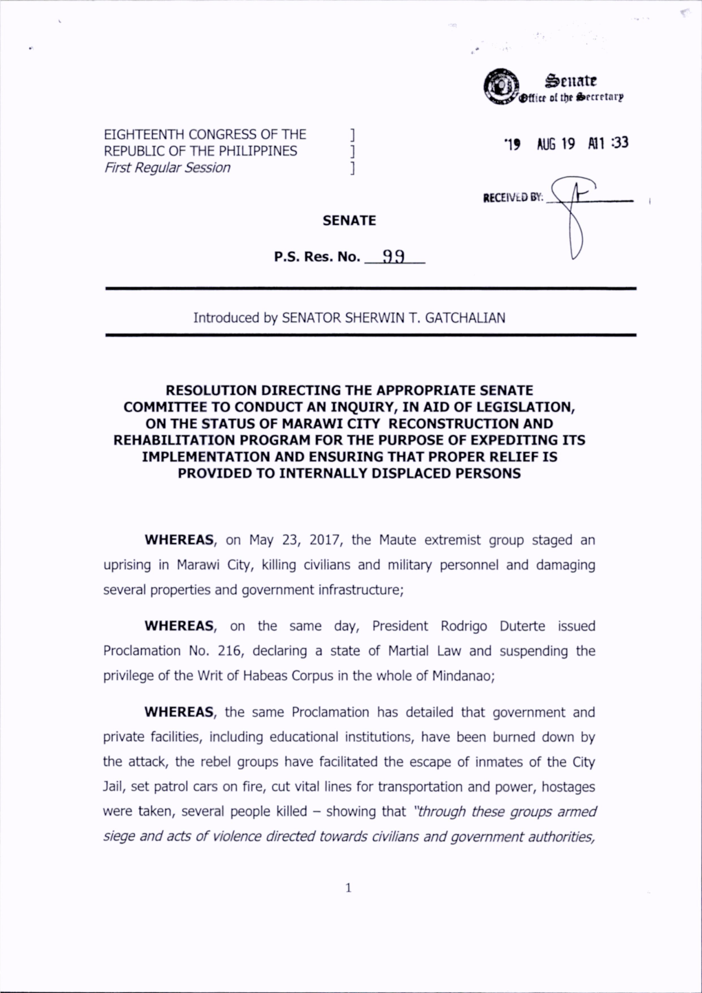 Status of Marawi City Rehabilitation Program