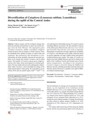 Diversification of Caiophora (Loasaceae Subfam