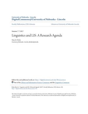 Linguistics and LIS: a Research Agenda Mary K
