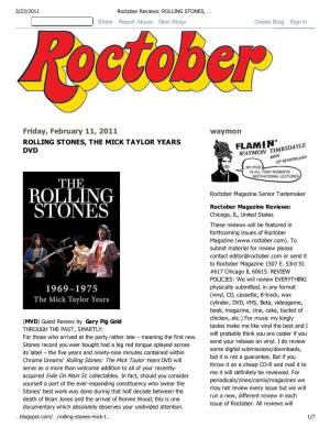 Roctober Reviews: ROLLING STONES, the MICK TAYLOR