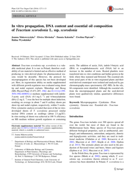 In Vitro Propagation, DNA Content and Essential Oil Composition of Teucrium Scorodonia L