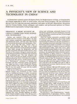 A Physicist's View of Science and Technology in China 1