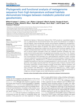 Phylogenetic and Functional Analysis of Metagenome Sequence from High-Temperature Archaeal Habitats Demonstrate Linkages Between Metabolic Potential and Geochemistry