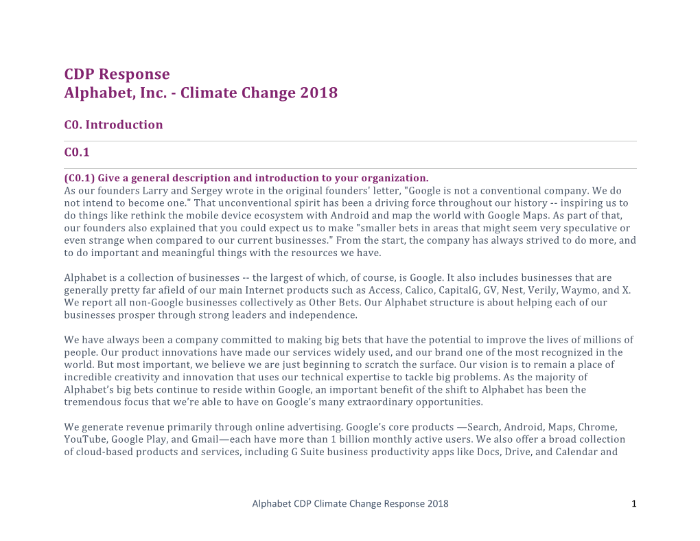 Alphabet CDP Climate Change Response 2018 1 Satellite Mapping and Analysis Platforms Like Google Earth and Google Earth Engine