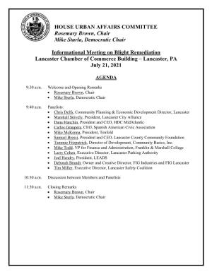 7/21/21 House Urban Affairs Committee Meeting Materials