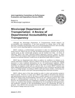 Mississippi Department of Transportation: a Review of Departmental Accountability and Transparency