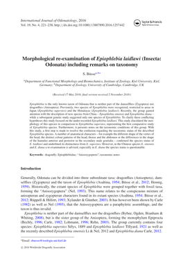 Morphological Re-Examination of Epiophlebia Laidlawi (Insecta: Odonata) Including Remarks on Taxonomy