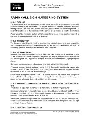 Radio Call Sign Numbering System