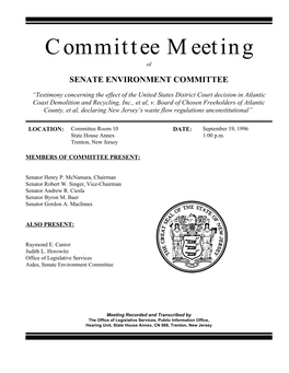 Committee Meeting of SENATE ENVIRONMENT COMMITTEE