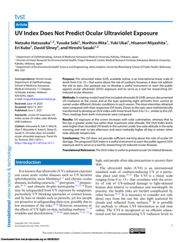 UV Index Does Not Predict Ocular Ultraviolet Exposure